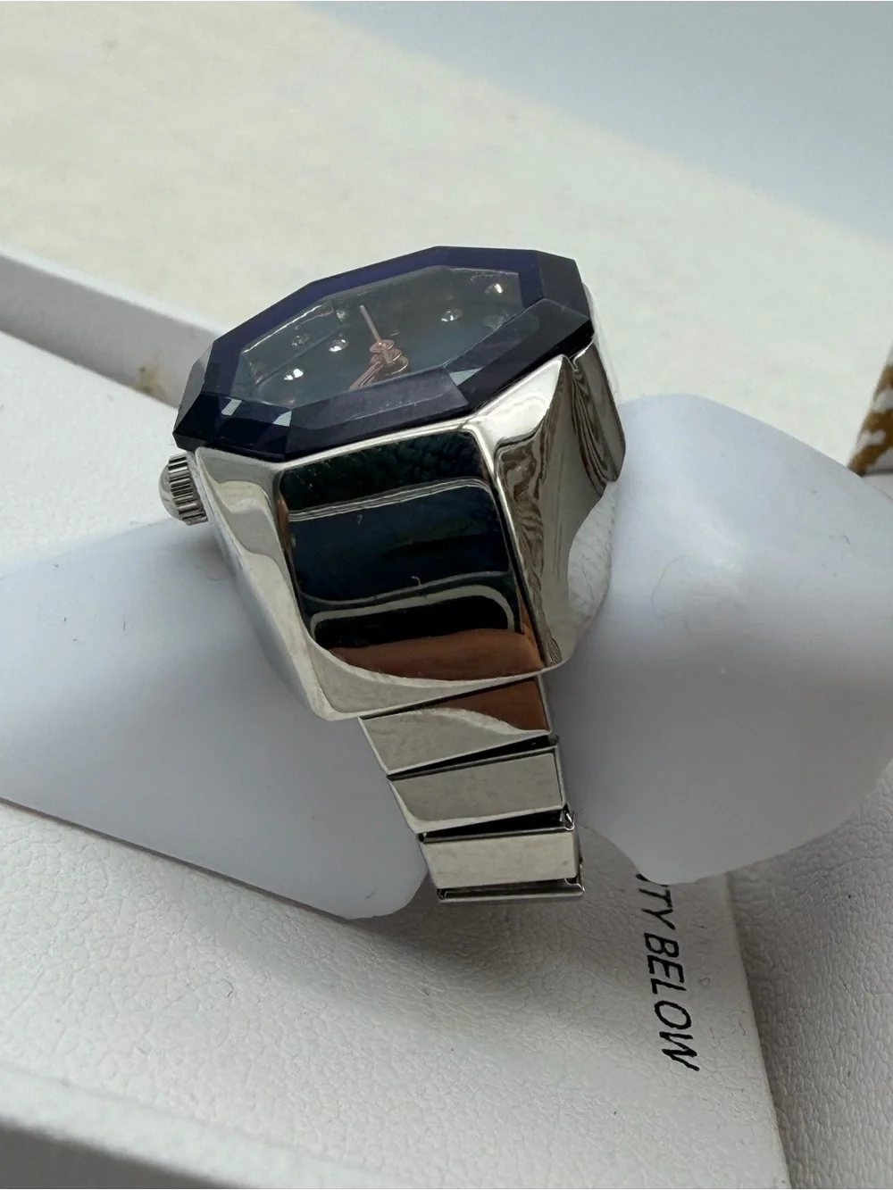 Jessica Simpson Blue Bezel Ring Watch with Silver Band